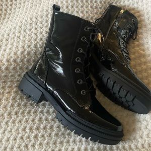 Black leather combat boot